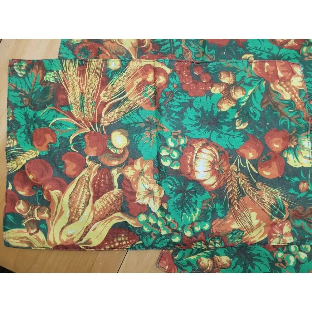 Vtg Set 4 Fall Harvest Gourds Thanksgiving Cloth Placemats Table Veggies